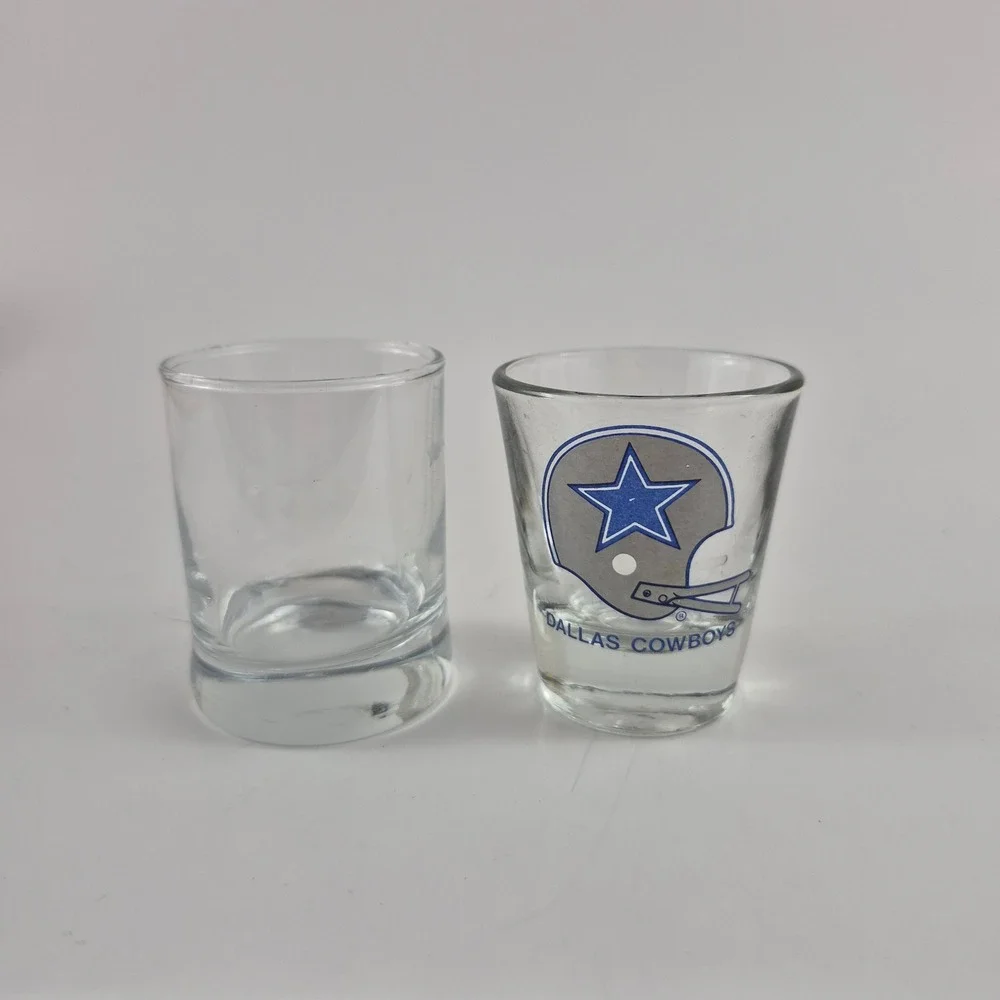 Dallas Cowboys NFL Shot Glass Set Clear Glass Blue Silver Helmet Logo 2 Piece